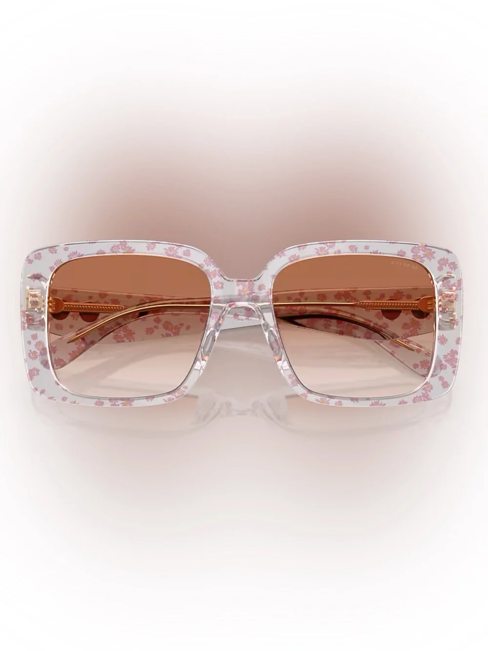 Coach Pink Floral Square Sunglasses with Brown Gradient Lenses